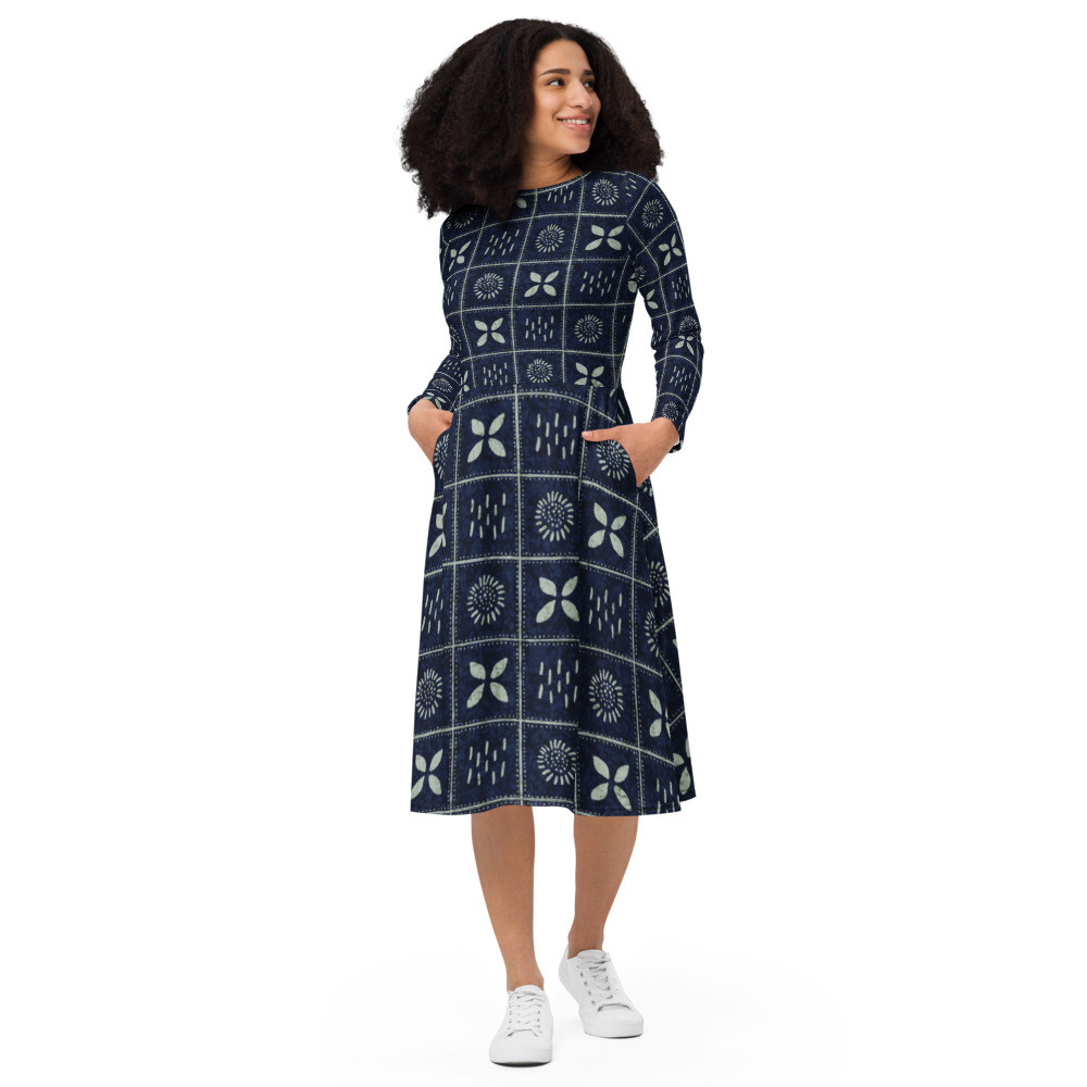Adire III long sleeve midi dress