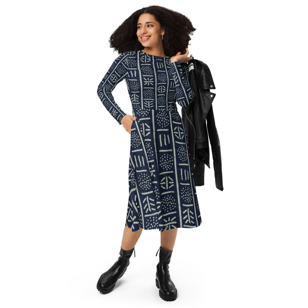 Adire IV long sleeve midi dress