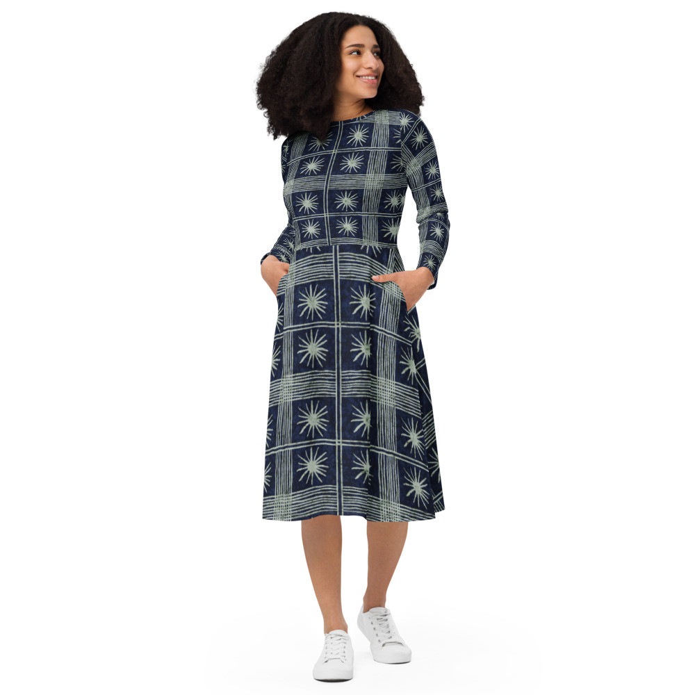 Adire VII long sleeve midi dress