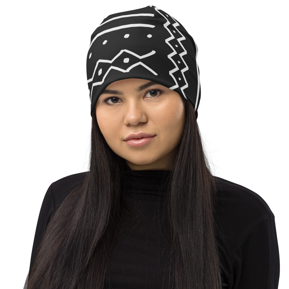 Black Mud Cloth Inspired V Beanie