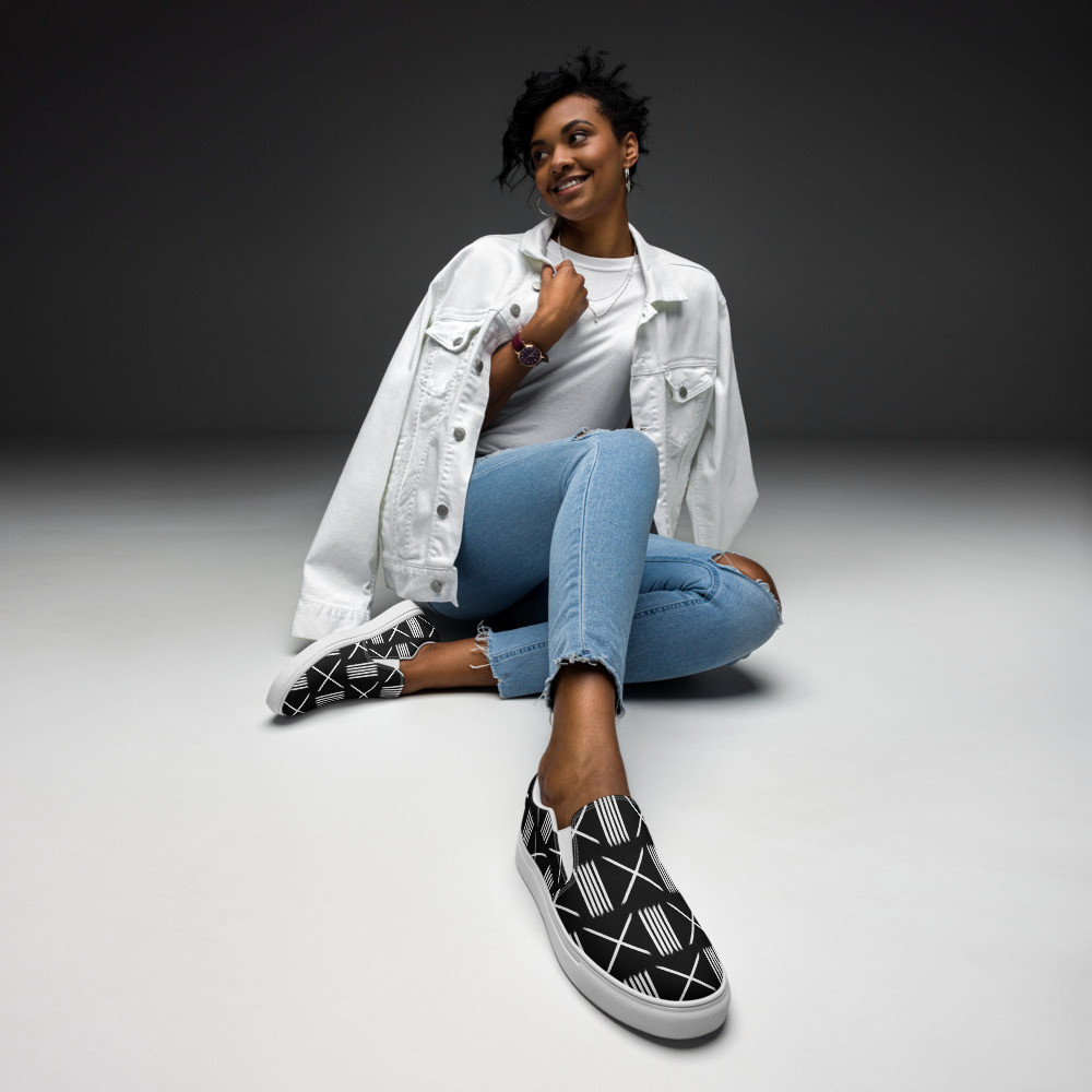 Women’s Black Mud Cloth Inspired III canvas shoes