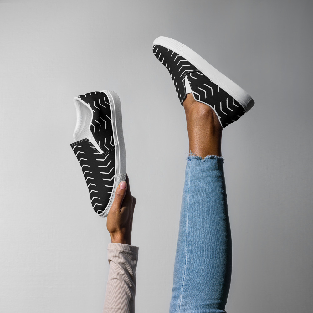 Women’s Black Mud Cloth Inspired slip-on canvas shoes