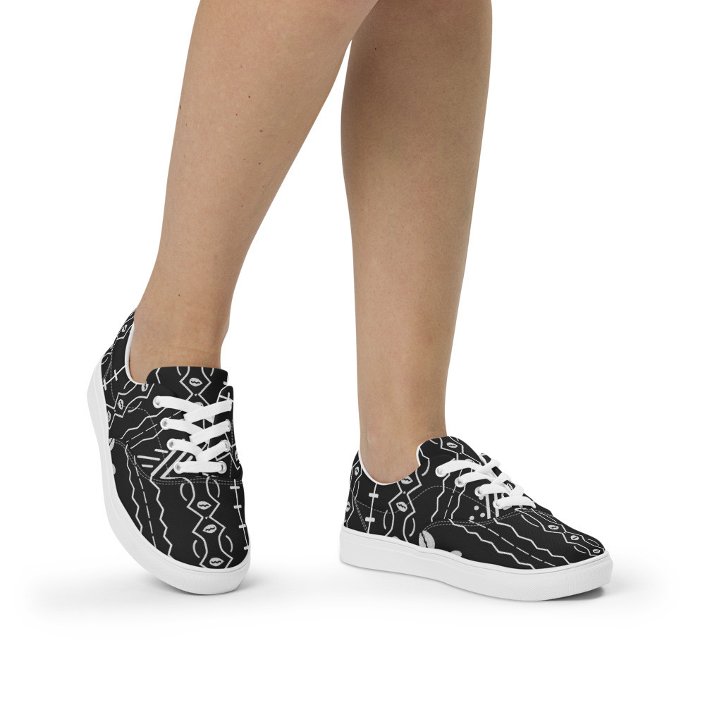 Women’s Black Mud Cloth inspired IV lace-up canvas shoes