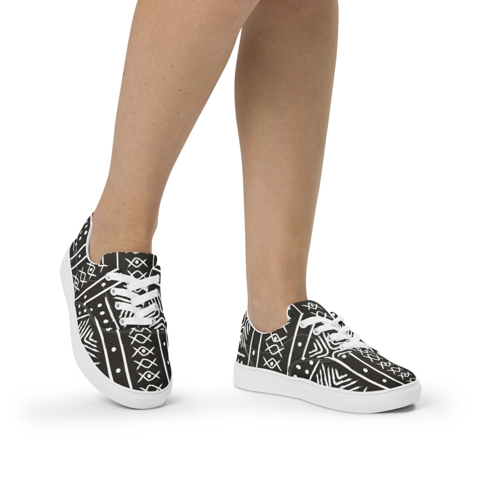 Women’s Black Mud Cloth Inspired II lace-up canvas shoes