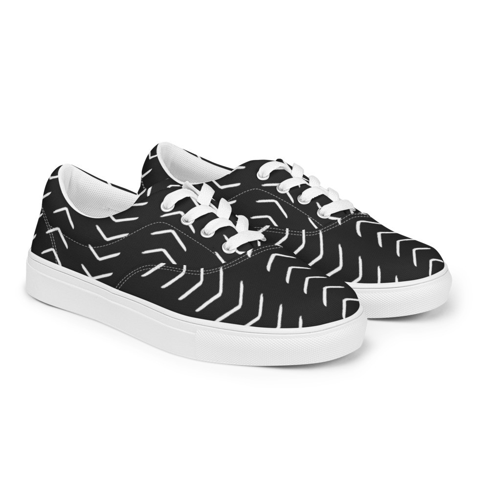 Women’s Black Mud Cloth Inspired lace-up canvas shoes