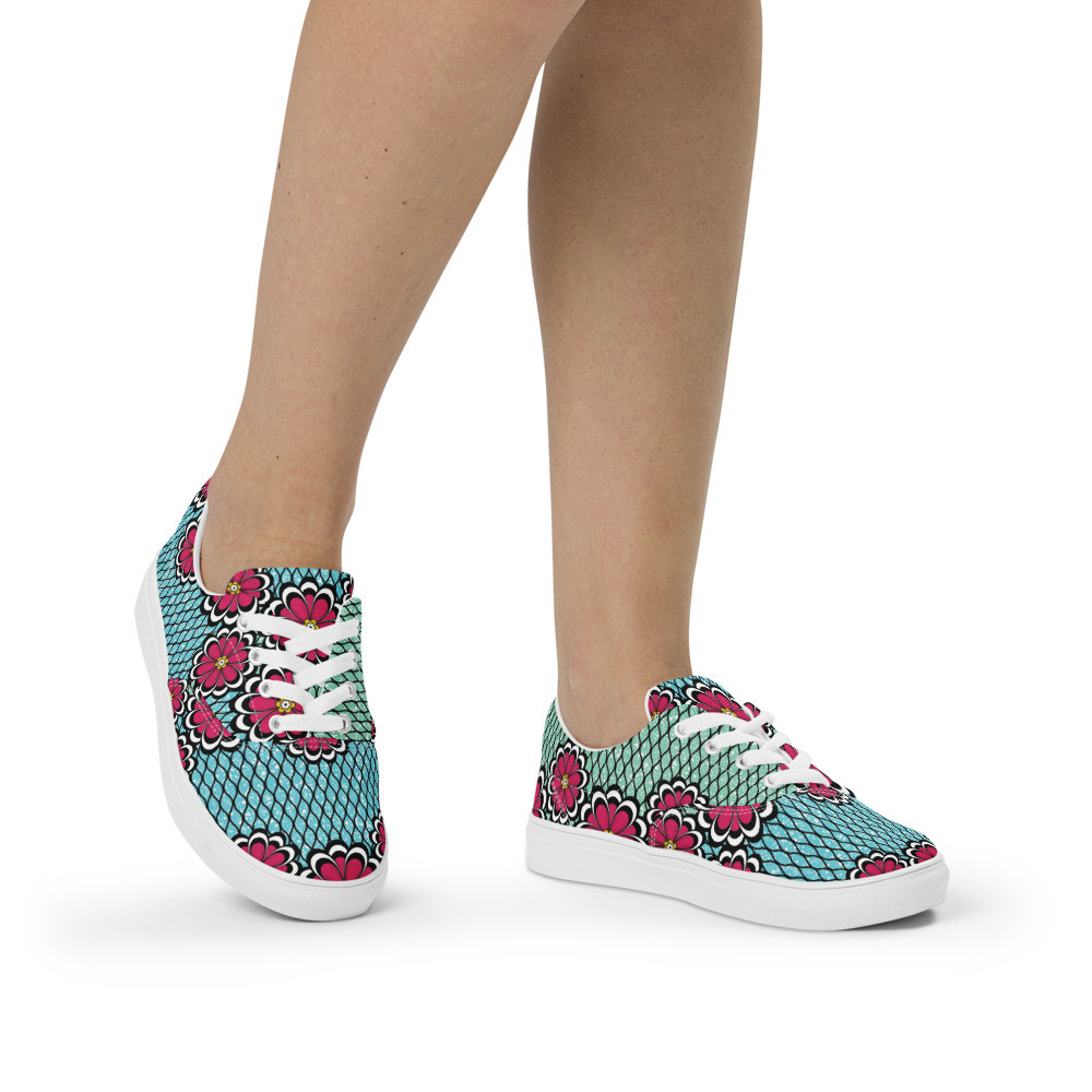 Women’s Pink Flowers lace-up canvas shoes