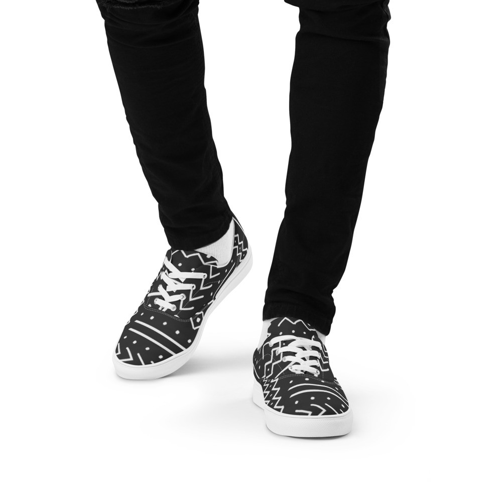 Men’s Black Mud Cloth Inspired V lace-up canvas shoes