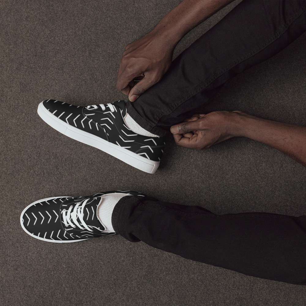 Men’s Black Mud Cloth Inspired lace-up canvas shoes