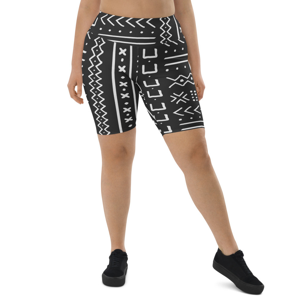 Black Mud Cloth Inspired V Biker Shorts