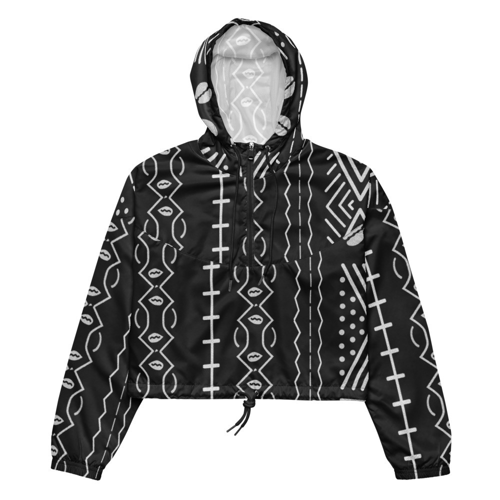 Women’s Black Mud Cloth Inspired IV cropped windbreaker