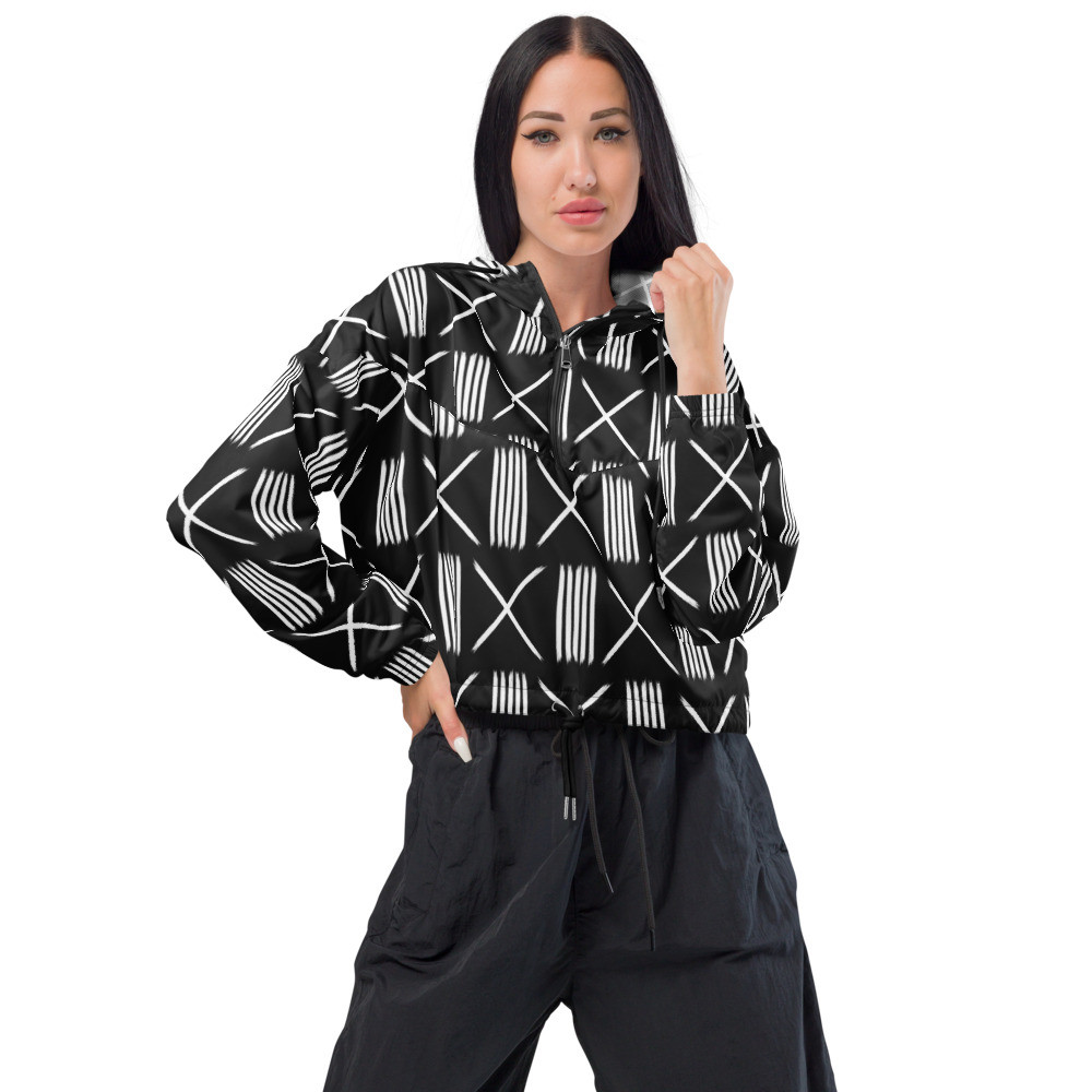 Women’s Black Mud Cloth Inspired III cropped windbreaker