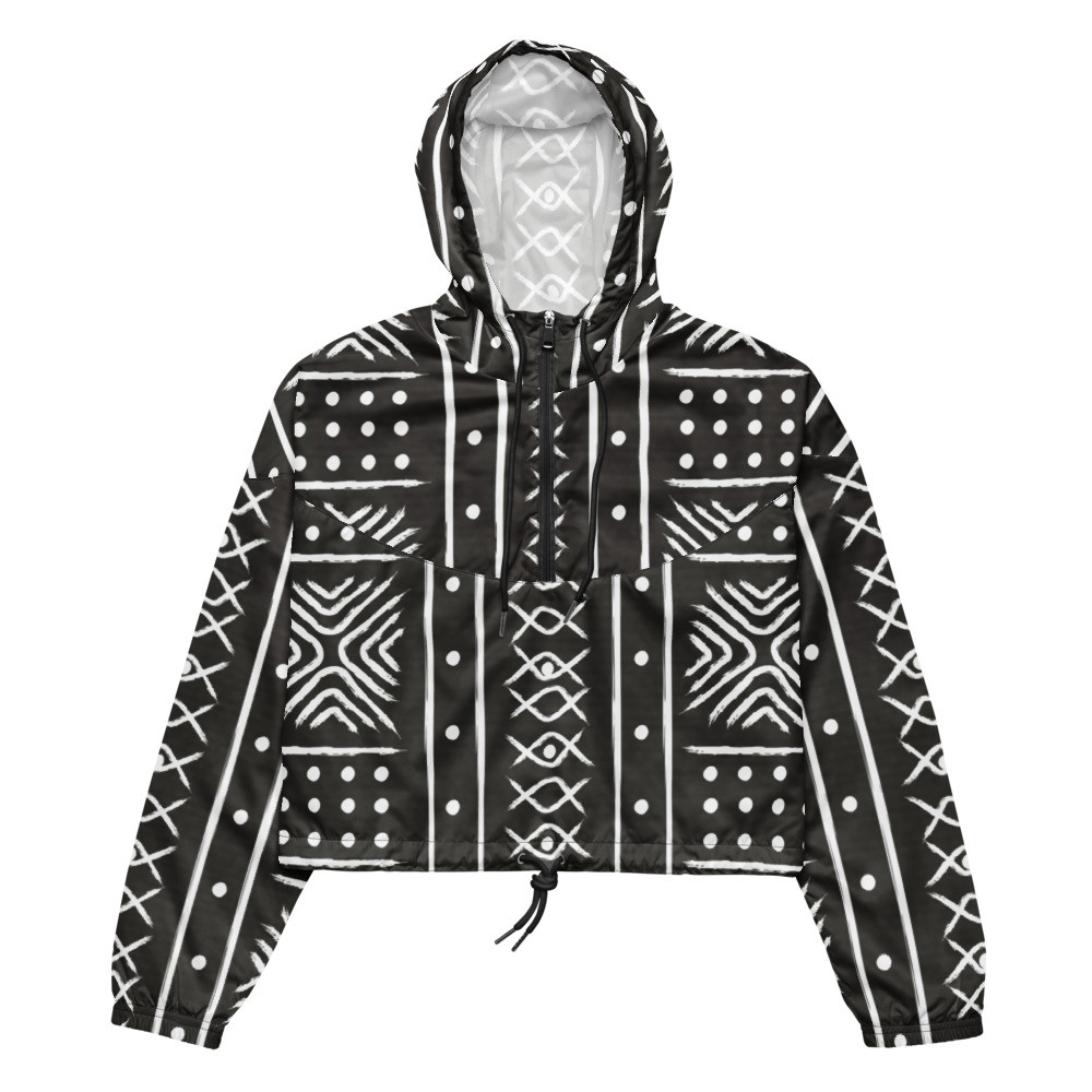 Women’s Black Mud Cloth Inspired II cropped windbreaker