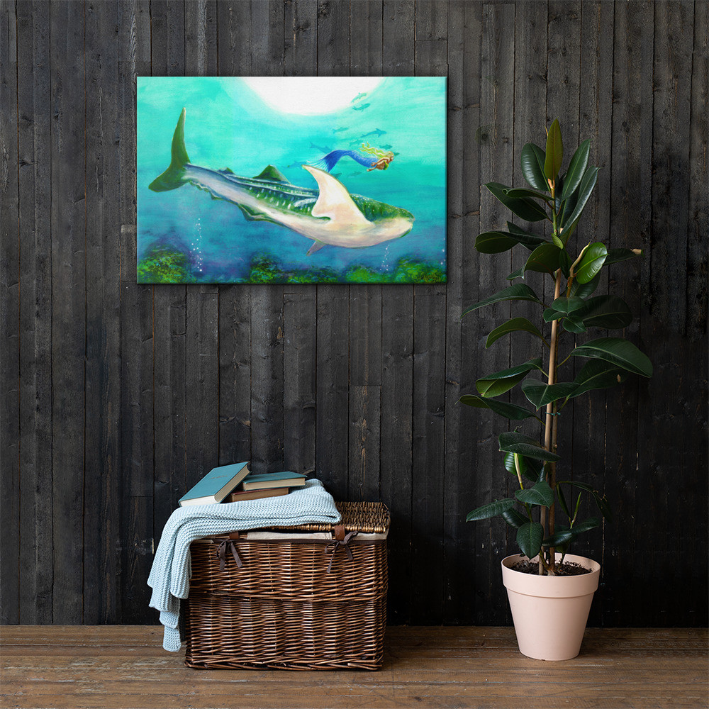 Mermaid and Whaleshark Canvas