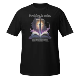 Menou Book & Blade Anime Inspired Tee - “Doctrine in Print, Devotion in Steel”