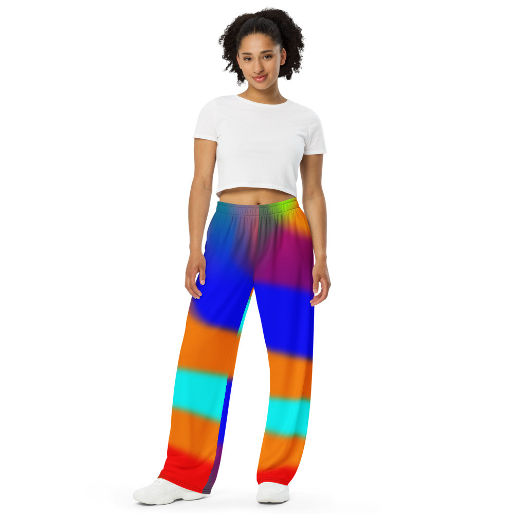 All-over print unisex wide-leg pants, Hosen mit Schlag Regenbogen original dELLaS 2022