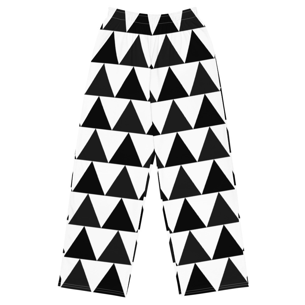 All-over print unisex wide-leg pants, Hosen für Sie und Ihn schwarz weis Dreieck original dELLaS 2023