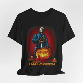 Halloween Horror Unisex Jersey Tee, Spooky Shirt, Michael Myers Tee, Halloween Costume, Pumpkin Design Shirt