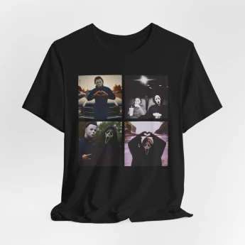 Horror Movie Collage Tee, Unisex Jersey Short Sleeve Tee, Graphic T-shirt, Gift for Horror Fans, Halloween Apparel, Statement Shirt