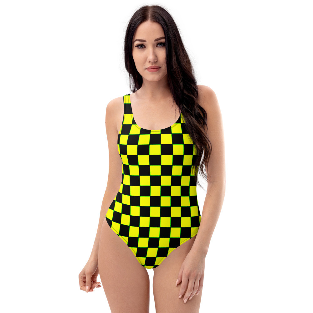 One-Piece Swimsuit Black  Yellow