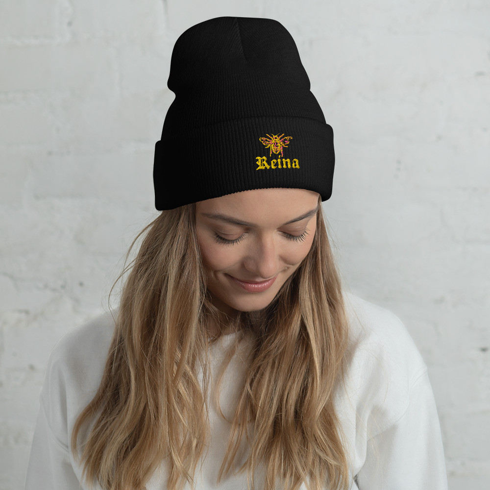 Embroidered Queen Bee Cuffed Beanie