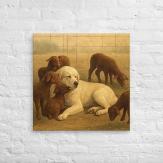 Livestock Guardian Dog with Lambs-Rustic Ranch Canvas Wall Art
