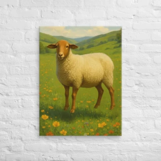 California Red Ewe In Pasture-Rare Breed Farmhouse Canvas Art