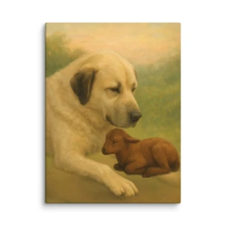 Livestock Guardian Dog with California Red Lamb-Farmhouse Canvas Art