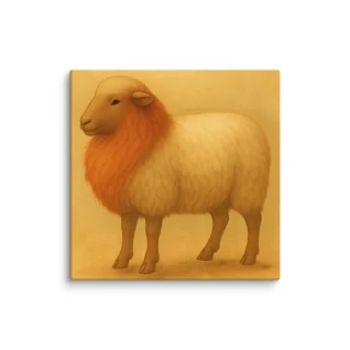 Farmhouse Caricature Art-California Red Sheep Ram With Iconic Red Mane