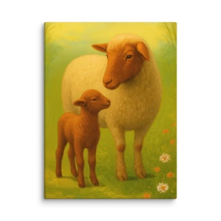 Tender California Red Sheep and Lamb Scene-Farmhouse Style Canvas