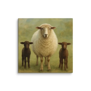 California Red Sheep with Twin Lambs-Pastoral Farmhouse Canvas Art