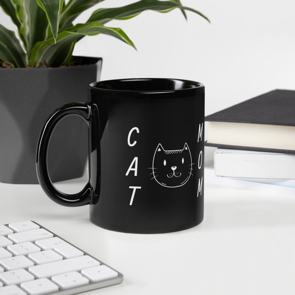 Black Glossy Mug: Cat Mom