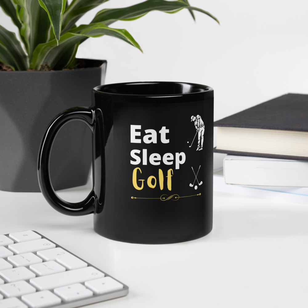 Black Glossy Mug: Eat, Sleep Golf