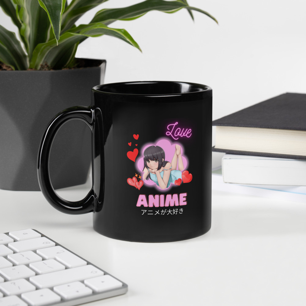 Black Glossy Mug: Love Anime
