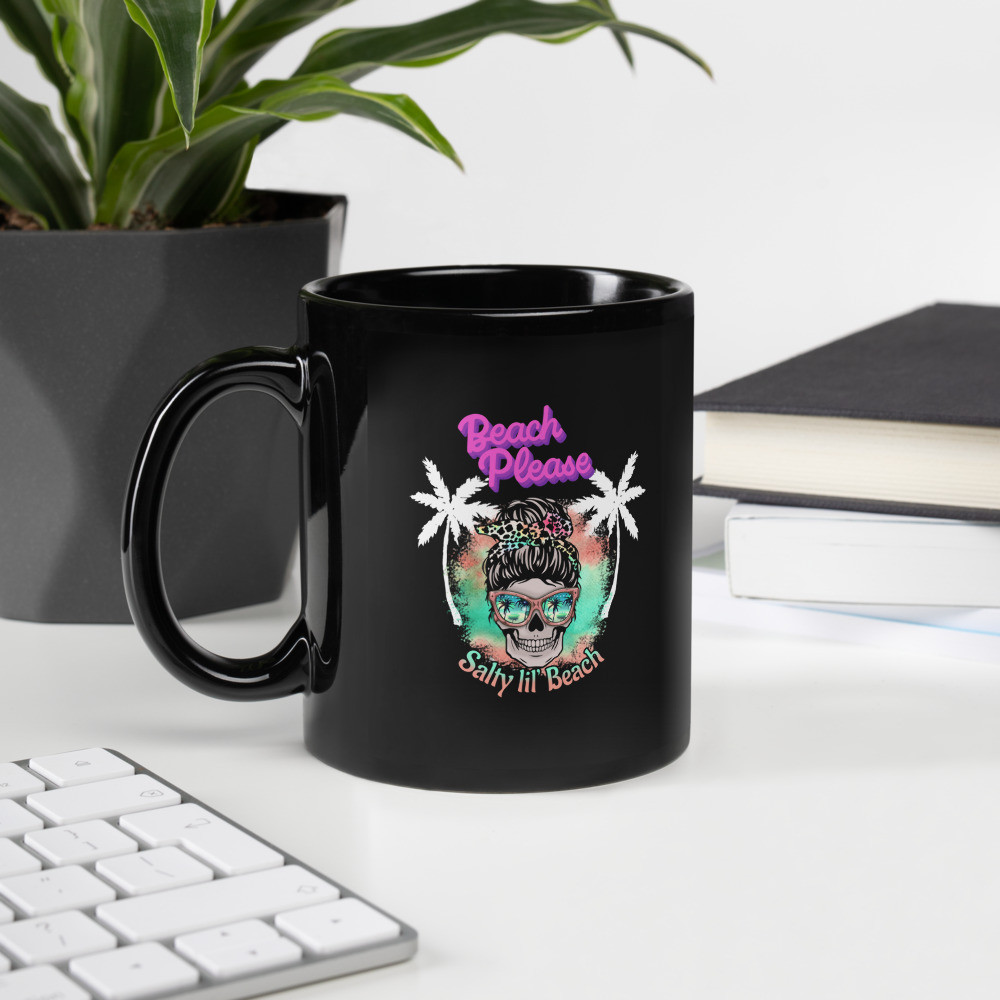 Black Glossy Mug: Beach Please