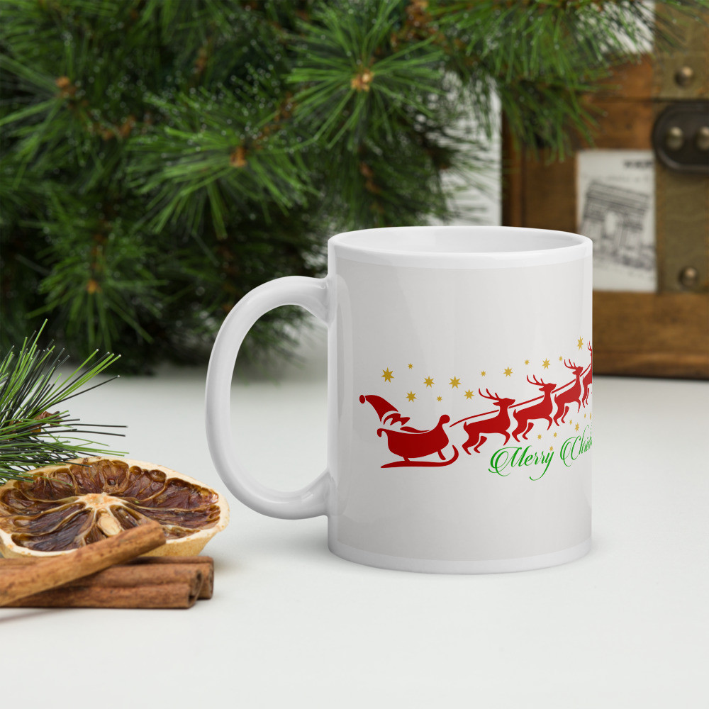 White glossy mug: Santa Flying