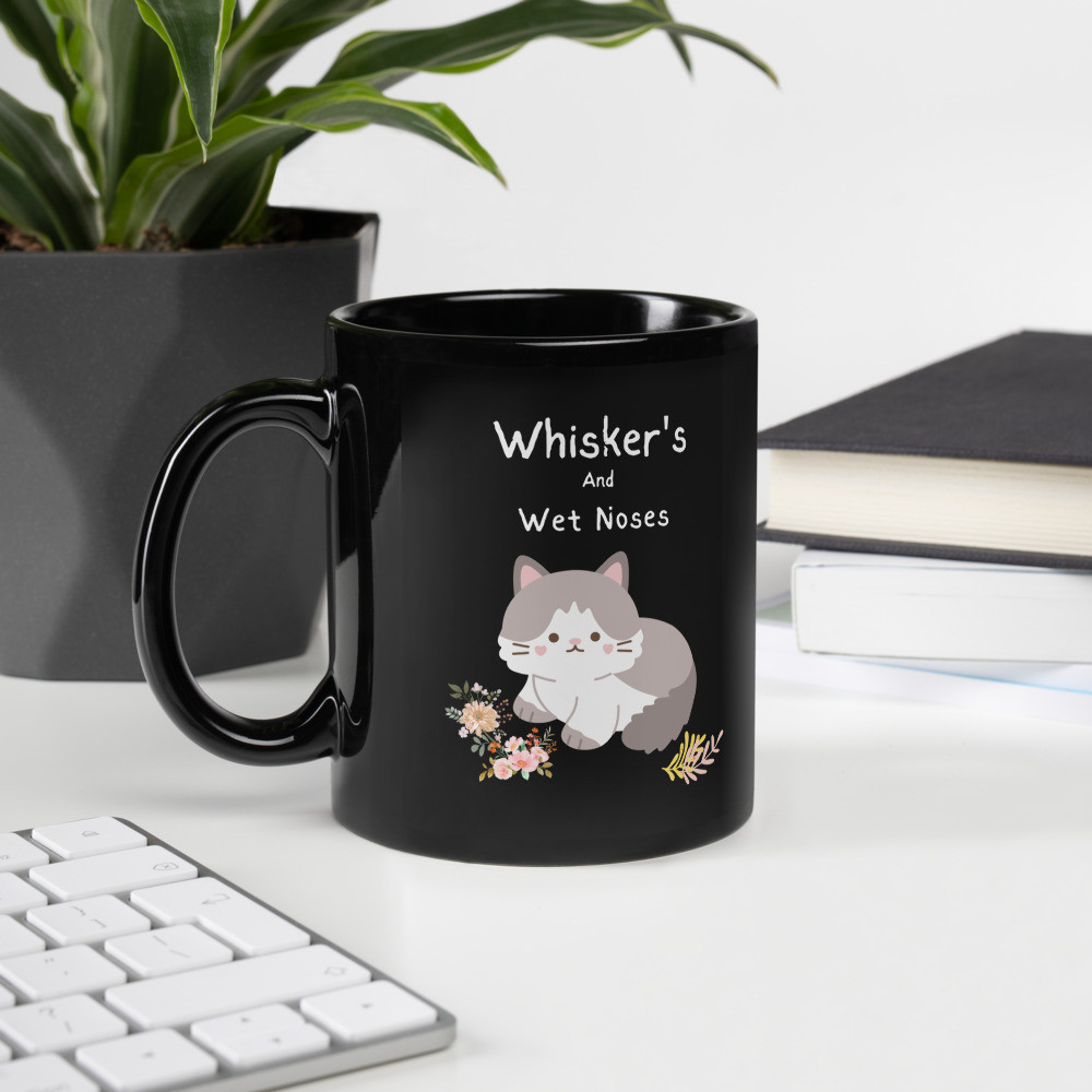 Black Glossy Mug: Whisker's & Wet Noses