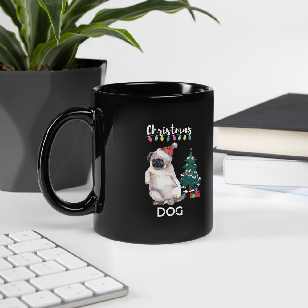 Black Glossy Mug: Christmas Dog