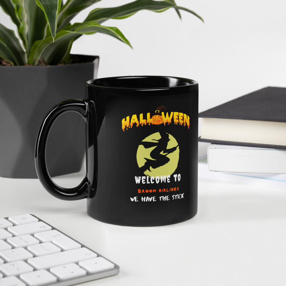 Black Glossy Mug: Welcome To Broom Airlines