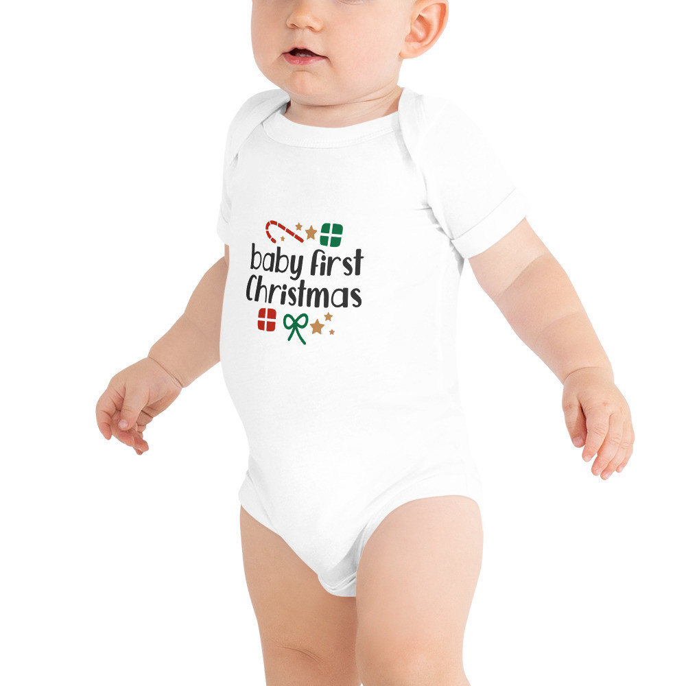 Baby short sleeve one piece: Baby's First Christmas