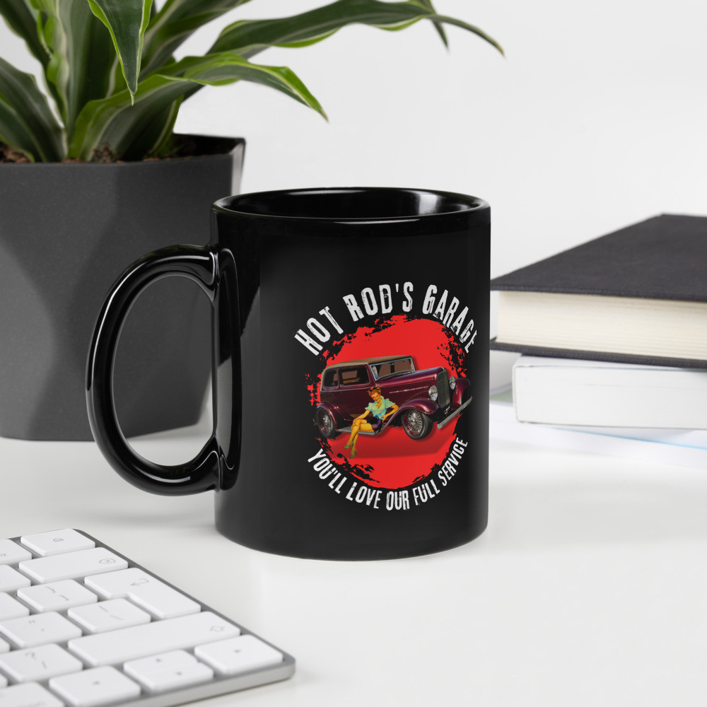 Black Glossy Mug: Hot Rod's Garage