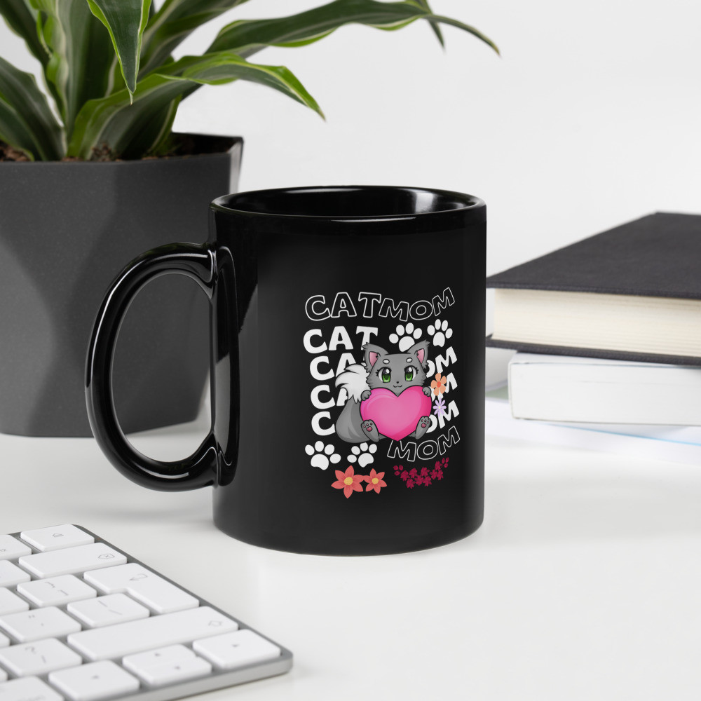 Black Glossy Mug: Cat Mom