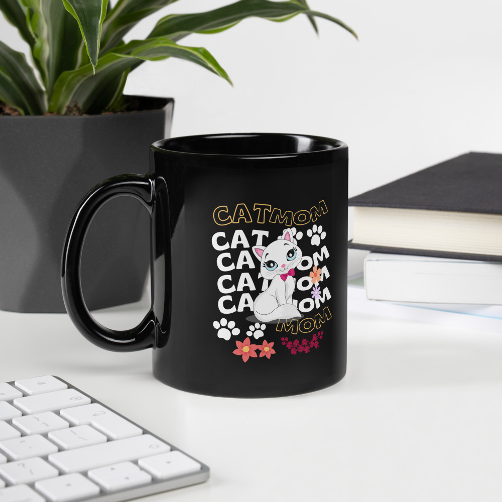 Black Glossy Mug: Cat Mom II