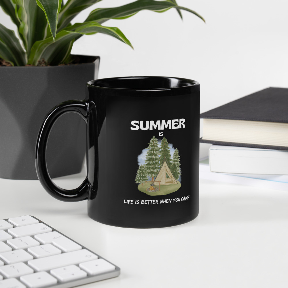 Black Glossy Mug: Summer Is Camping