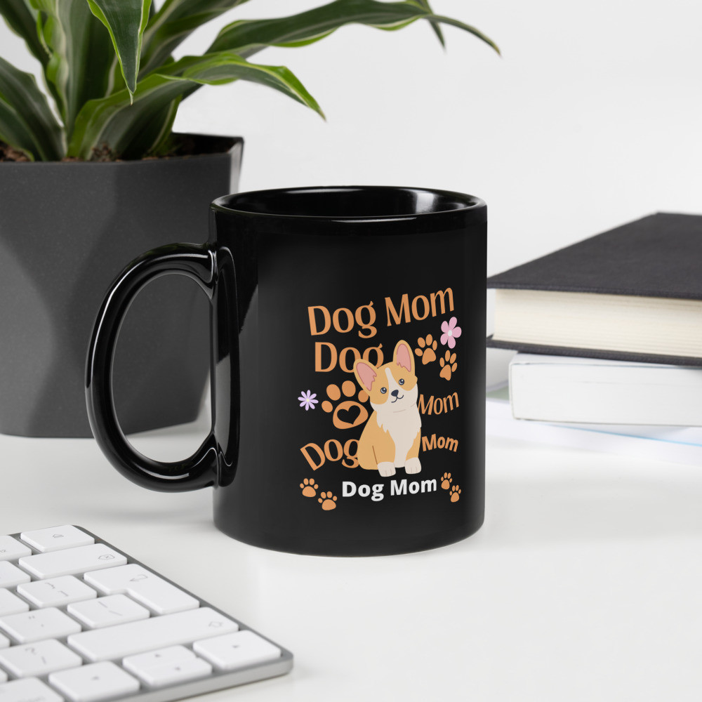 Black Glossy Mug: Dog Mom
