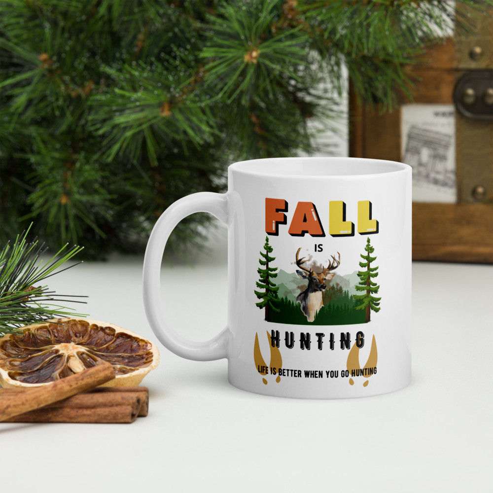 White glossy mug: Fall Is Hunting