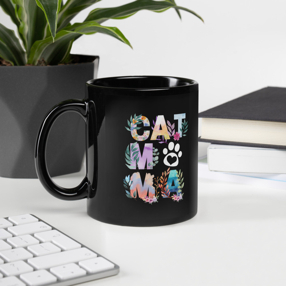 Black Glossy Mug: Cat Mama