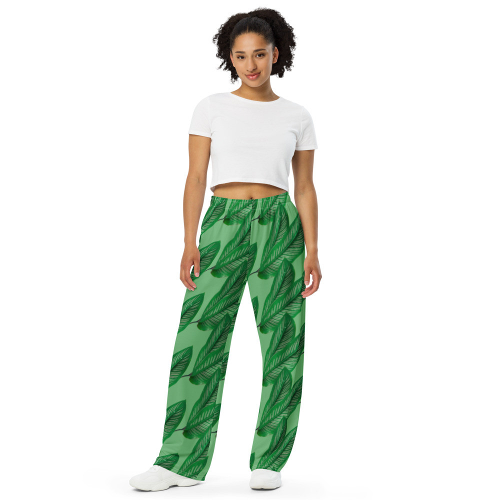 All-over print unisex wide-leg pants: Green Leaves