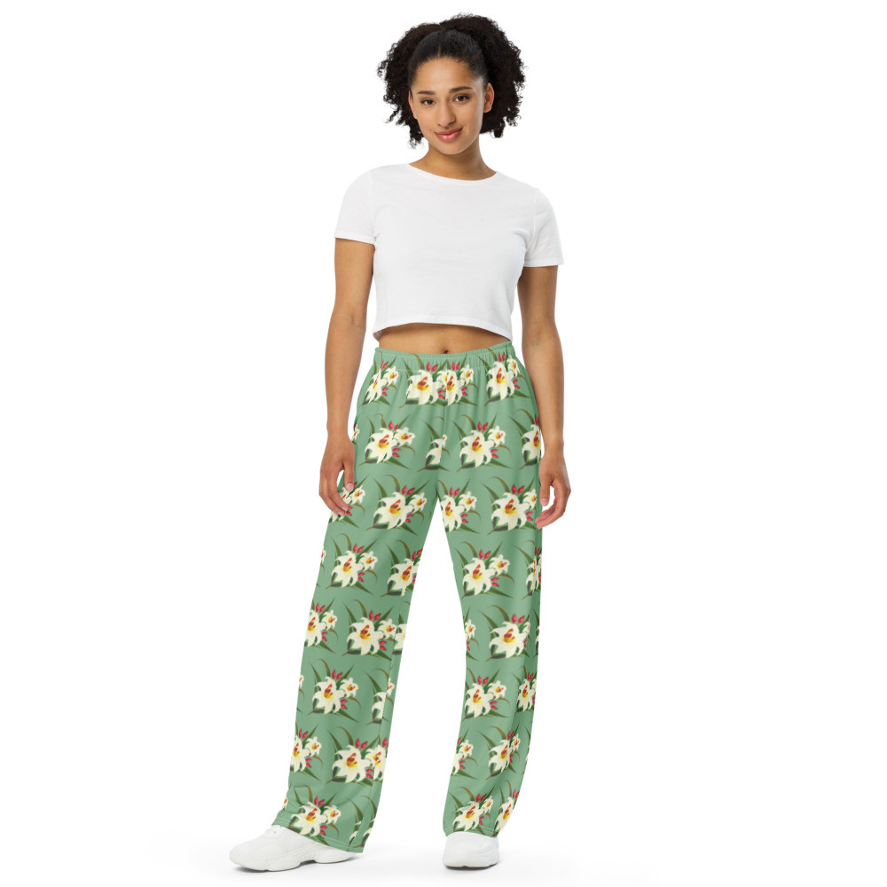 All-over print unisex wide-leg pants: Flowers