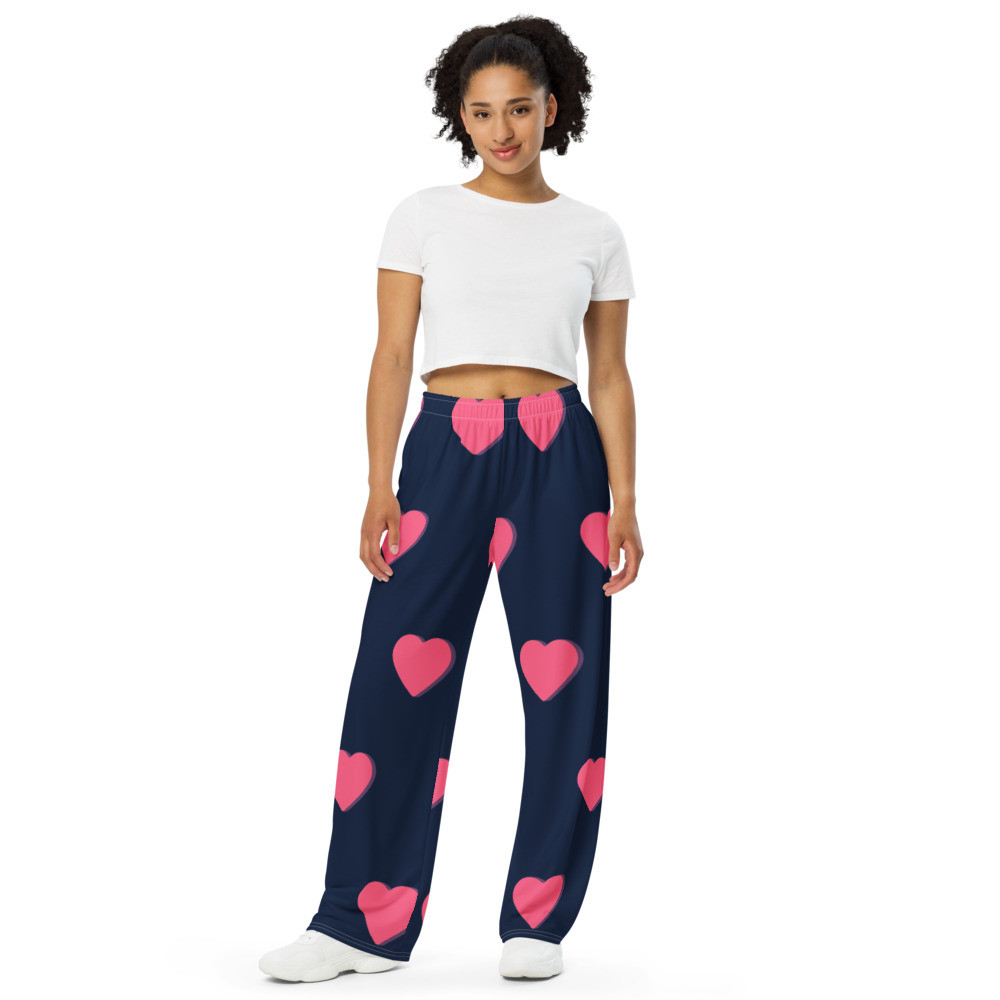 All-over print unisex wide-leg pants: Hearts