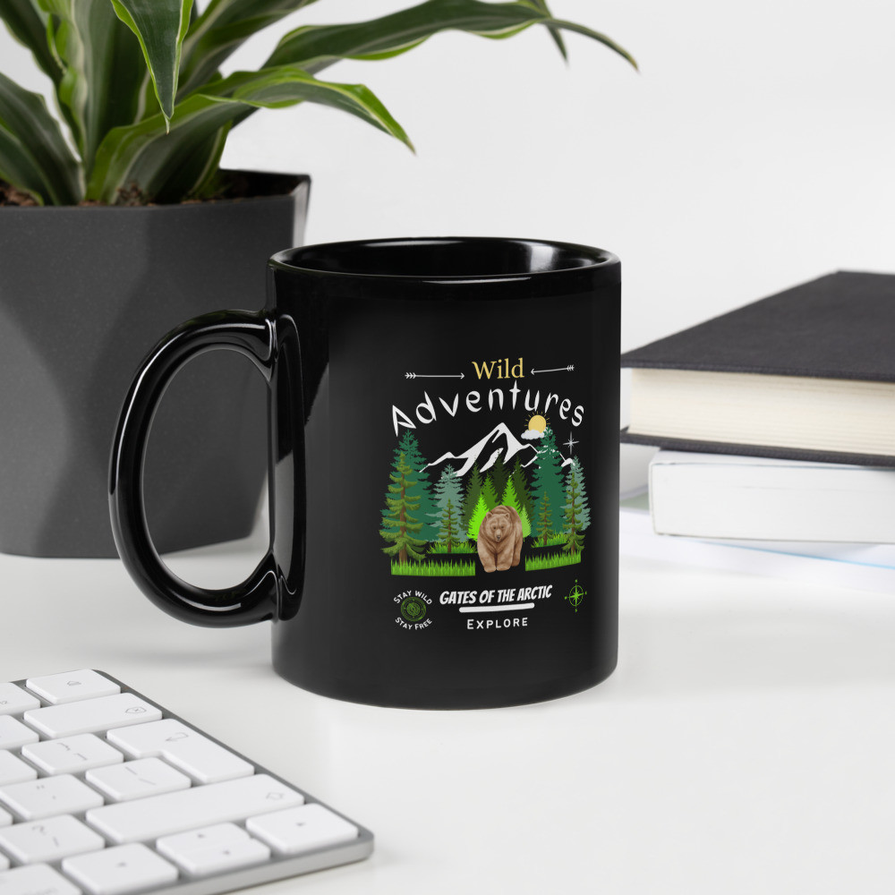Black Glossy Mug: Wild Adventures